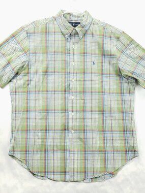 Vintage Ralph Lauren Shirt Mens XL Green White Plaid Classic Fit Button-Down